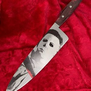 2022 Spirit Halloween Open Road Michael Myers Butcher Knife Hanging Wall Sign